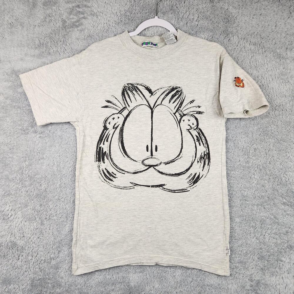 Vintage Garfield Shirt Mens Medium Gray Face Sketch Cartoon Graphic 90s Logo